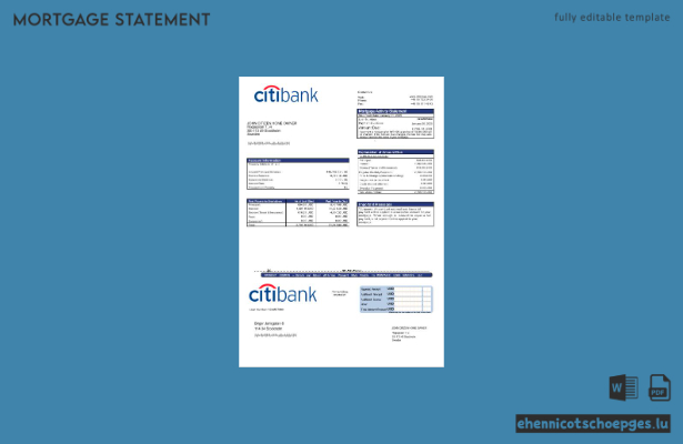 Schwedischer Citibank-Hypothekenauszug in Word- und PDF-Formaten – Beispielvorschau